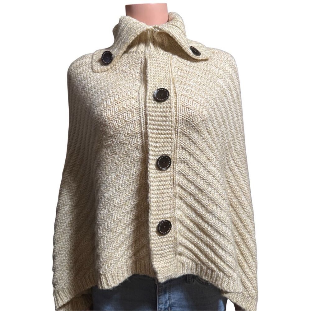 Women cape beige boho sweater one size